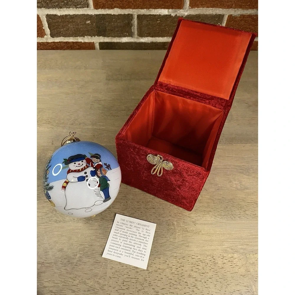 Pier 1 Christmas Ornament Blown Glass Hand Painted Li Bien‎ 1999 Snowman